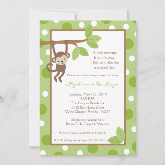 5x7 Monkey Oerwoud Safari Baby shower Uitnodiging (Voorkant)