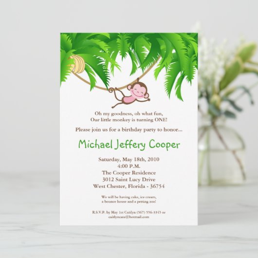 5x7 Monkey Oerwoud Safari Birthday Party Invitatio Kaart (Staand voorkant)