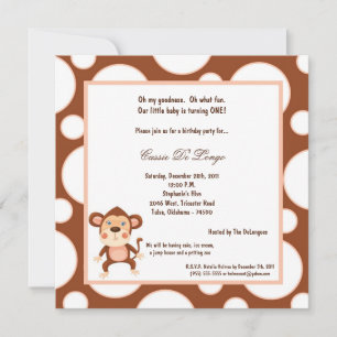 5x7 Monkey Pok-a-Dot Verjaardagsfeest Uitnodigen Kaart