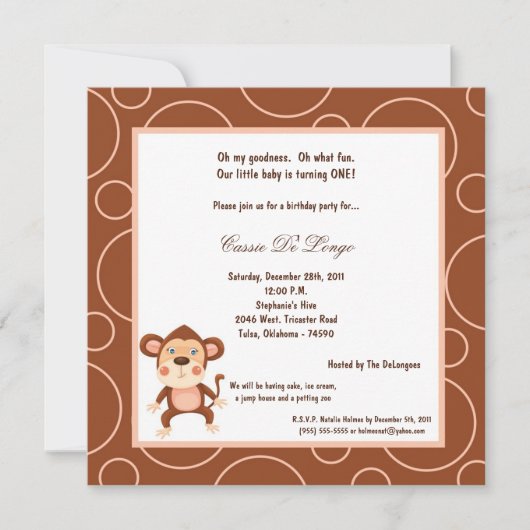 5x7 Monkey Pok-a-Dot Verjaardagsfeest Uitnodigen Kaart (Voorkant)