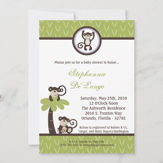 5x7 Monkey Time Zoo Animal Baby shower Invitation Kaart (Voorkant)