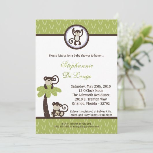 5x7 Monkey Time Zoo Animal Baby shower Invitation Kaart (Staand voorkant)