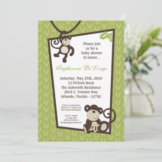 5x7 Monkey Time Zoo Animal Baby shower Invitation Kaart (Staand voorkant)