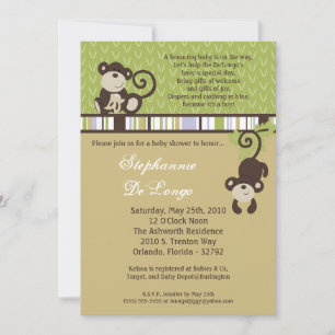 5x7 Monkey Time Zoo Animal Baby shower Invitation Kaart