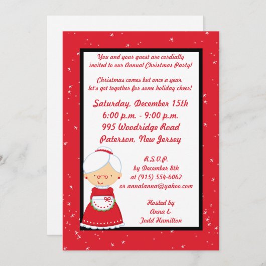 5x7 Mr. en mevrouw Claus Kerstparty Uitnodiging (Voorkant / Achterkant)