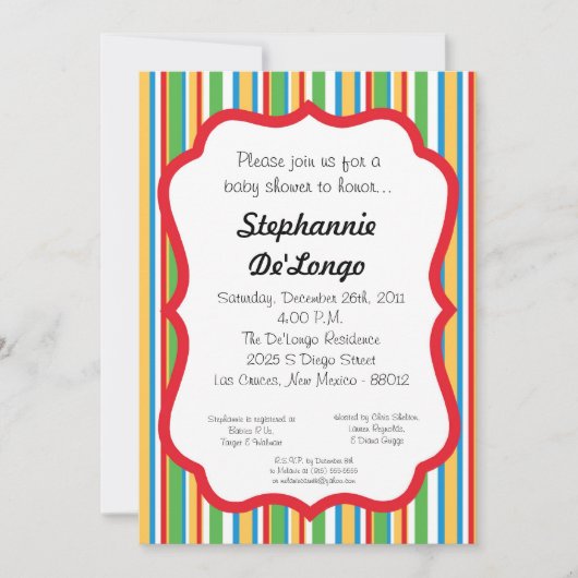 5x7 Multi-Colored Striped Baby shower Uitnodiging (Voorkant)