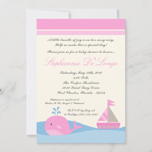 5x7 Naut Sail Boat Whale Baby shower Uitnodiging (Voorkant)