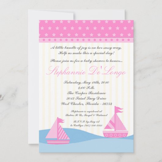 5x7 Naut Sail Boat Whale Baby shower Uitnodiging (Voorkant)