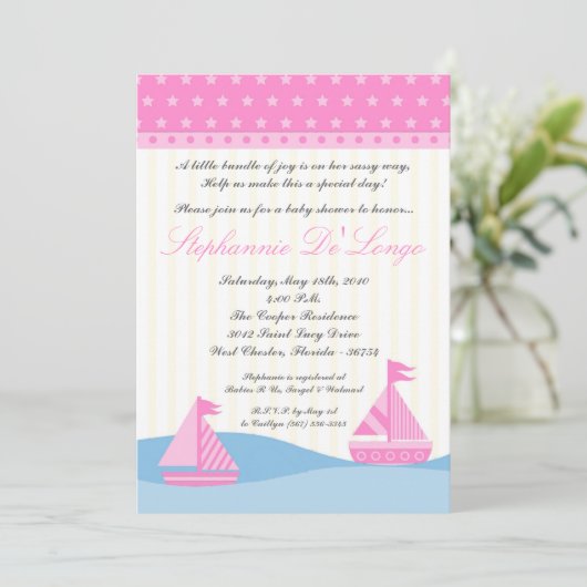 5x7 Naut Sail Boat Whale Baby shower Uitnodiging (Staand voorkant)