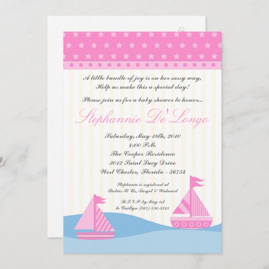 5x7 Naut Sail Boat Whale Baby shower Uitnodiging (Voorkant / Achterkant)
