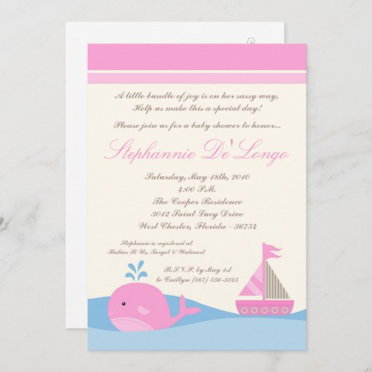 5x7 Naut Sail Boat Whale Baby shower Uitnodiging (Voorkant / Achterkant)