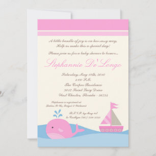 5x7 Naut Sail Boat Whale Baby shower Uitnodiging