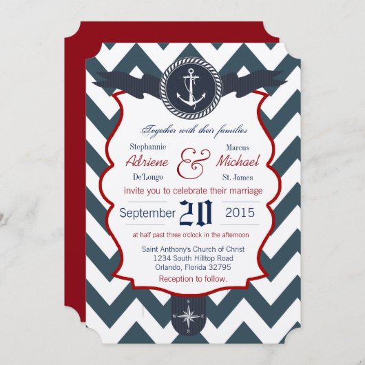 5x7 nautische anker zeilen com bruiloft uitnodigin kaart (Voorkant / Achterkant)
