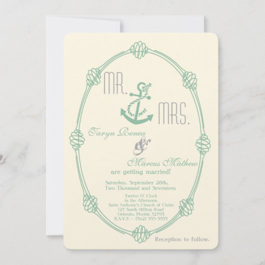5x7 nautische knoop anker tiff bruiloft uitnodigin kaart (Voorkant)