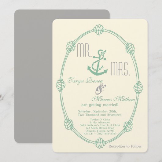 5x7 nautische knoop anker tiff bruiloft uitnodigin kaart (Voorkant / Achterkant)