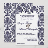 5x7 Navy Blue Damask Lace Wedding Invitation Kaart (Voorkant / Achterkant)