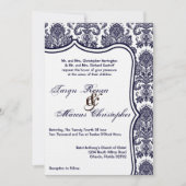 5x7 Navy Blue Damask Lace Wedding Invitation Kaart (Voorkant)