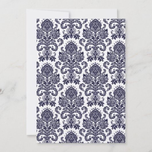 5x7 Navy Blue Damask Lace Wedding Invitation Kaart (Achterkant)