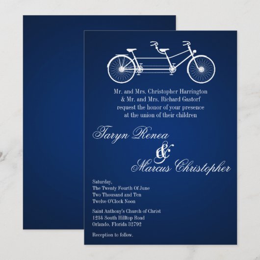5x7 Navy Blue Double Bike Wedding Invitation Kaart (Voorkant / Achterkant)