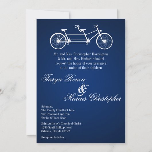 5x7 Navy Blue Double Bike Wedding Invitation Kaart (Voorkant)