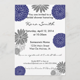5x7 Navy Blue & Grey Bridal Shower Invitation Kaart