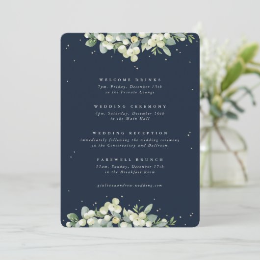 5x7 Navy Snowberry+Eucalyptus Trouw Itinerary (Staand voorkant)