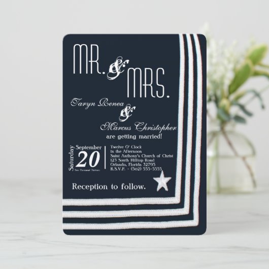 5x7 Navy Zomer Jurk Blues Bruiloft Uitnodiging (Staand voorkant)