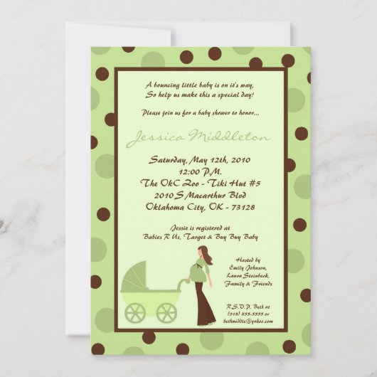 5x7 Neut Green Mam Carriage Baby shower Invitation Kaart (Voorkant)
