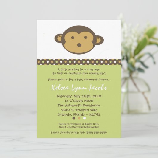 5x7 Neutr Modern Mod Monkey Baby Shower Invitatie Kaart (Staand voorkant)