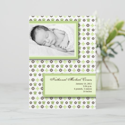 5x7 Neutral Fleur de Li Fotogeboorteaankondiging Aankondiging (Staand voorkant)