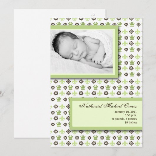 5x7 Neutral Fleur de Li Fotogeboorteaankondiging Aankondiging (Voorkant / Achterkant)