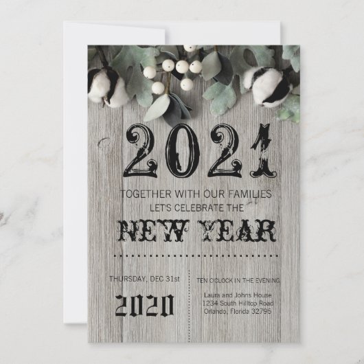5x7 New Years Eve Invitation katoenen planten bess Kaart (Voorkant)