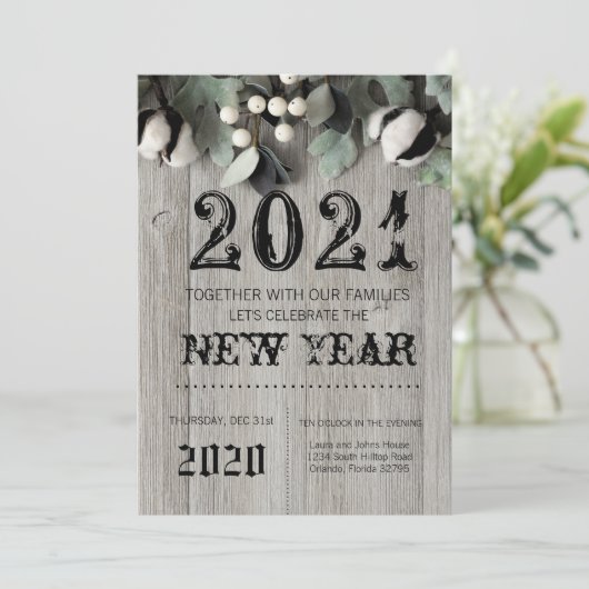 5x7 New Years Eve Invitation katoenen planten bess Kaart (Staand voorkant)