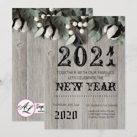 5x7 New Years Eve Invitation katoenen planten bess Kaart (Voorkant / Achterkant)