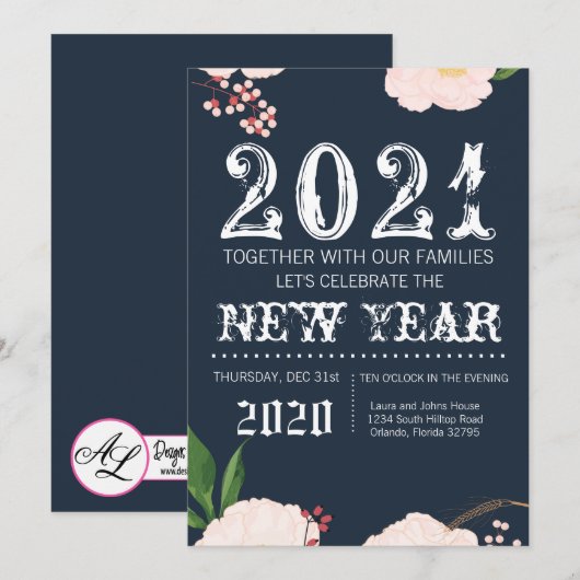 5x7 New Years Eve Uitnodiging Baby Roze Kosmos op (Voorkant / Achterkant)