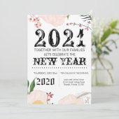 5x7 New Years Eve Uitnodiging Baby Roze Kosmos op (Staand voorkant)