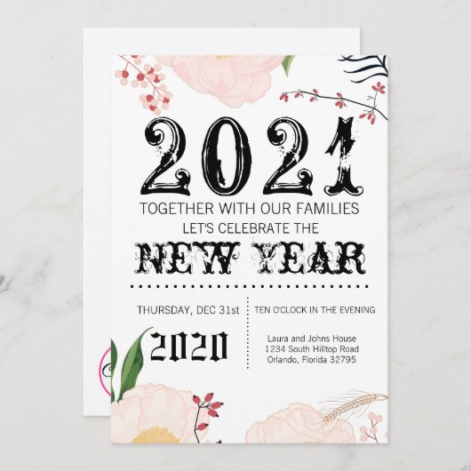 5x7 New Years Eve Uitnodiging Baby Roze Kosmos op (Voorkant / Achterkant)