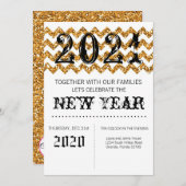 5x7 New Years Eve Uitnodiging Gouden Glitter Chevr (Voorkant / Achterkant)