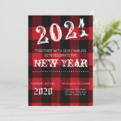 5x7 New Years Eve uitnodiging Red Buffalo Plaid (Staand voorkant)