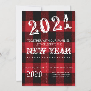 5x7 New Years Eve uitnodiging Red Buffalo Plaid