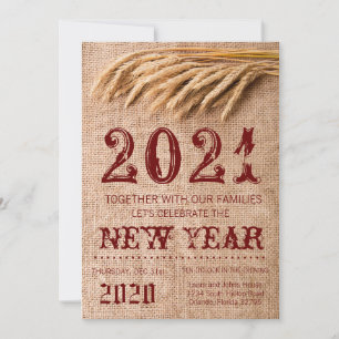 5x7 New Years Eve Uitnodiging Tarwe op Burlap Sack