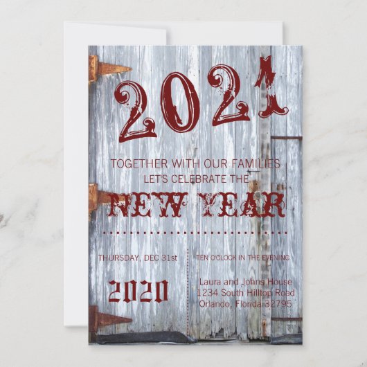 5x7 New Years Eve Uitnodiging Witte Wash Hout Schu (Voorkant)