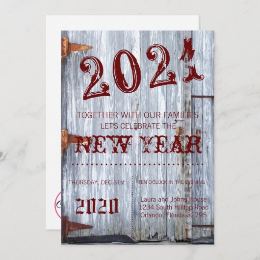 5x7 New Years Eve Uitnodiging Witte Wash Hout Schu (Voorkant / Achterkant)
