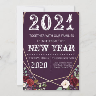 5x7 New Years Eve Uitnodigingsplum Paarse Rozen Go Kaart