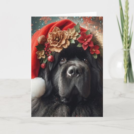 5x7 Newfoundland Dog  Santa Feestdagen Kaart (Voorkant)