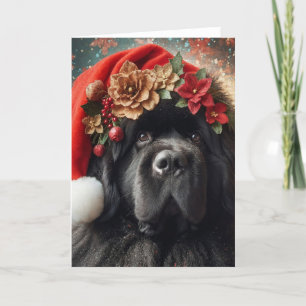 5x7 Newfoundland Dog  Santa Feestdagen Kaart