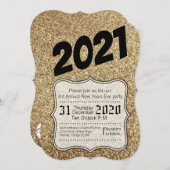 5x7 Nieuwjaar Eve Party uitnodiging Gouden Glitter (Voorkant / Achterkant)