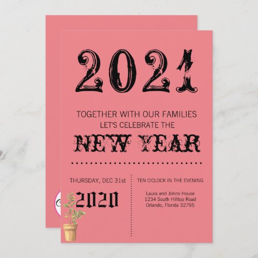 5x7 Nieuwjaar Eve uitnodiging Bohemian Cactus Succ (Voorkant / Achterkant)