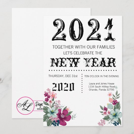 5x7 Nieuwjaarsnacht uitnodiging Tropische bloemen  (Voorkant / Achterkant)