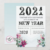 5x7 Nieuwjaarsnacht uitnodiging Tropische bloemen  (Voorkant / Achterkant)